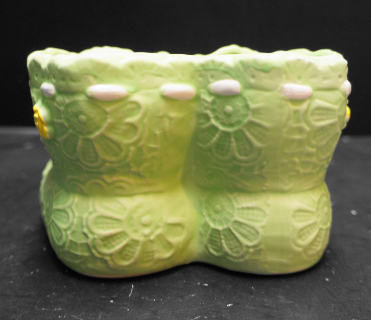 Green Lace Embossed Flowers Baby Bootie Planter Pot Japan