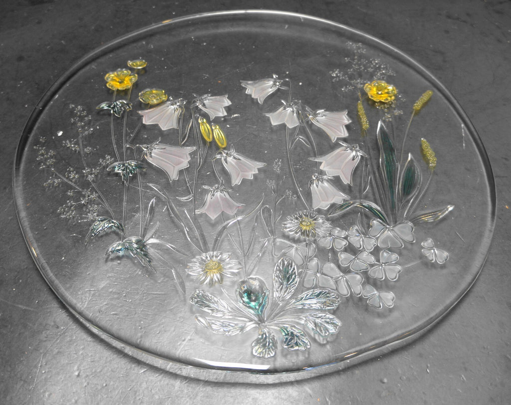 Walther Glass Studio Nova Cinderella Cake Plate Round Platter Tray In Box 13 IN
