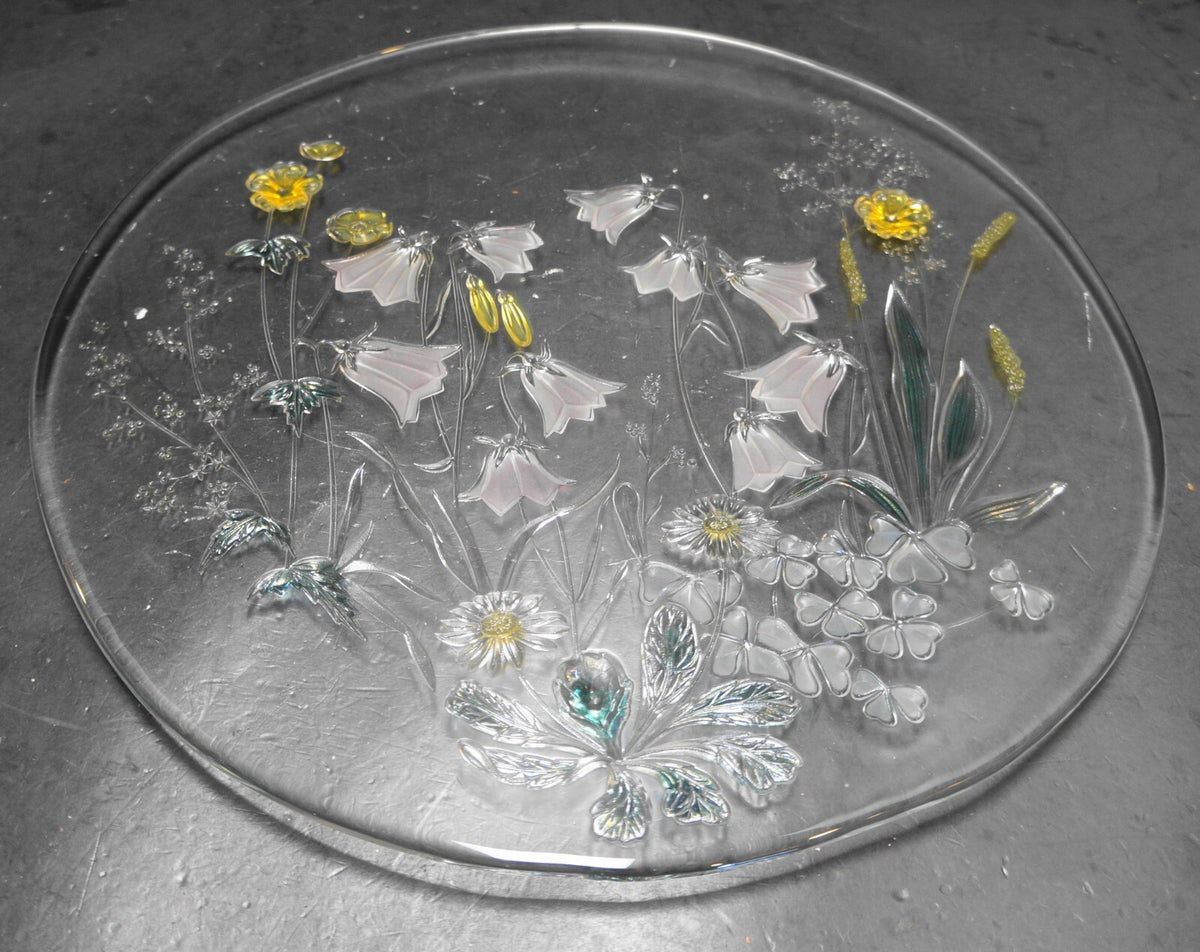 Walther Glass Studio Nova Cinderella Cake Plate Round Platter Tray In Box 13 IN