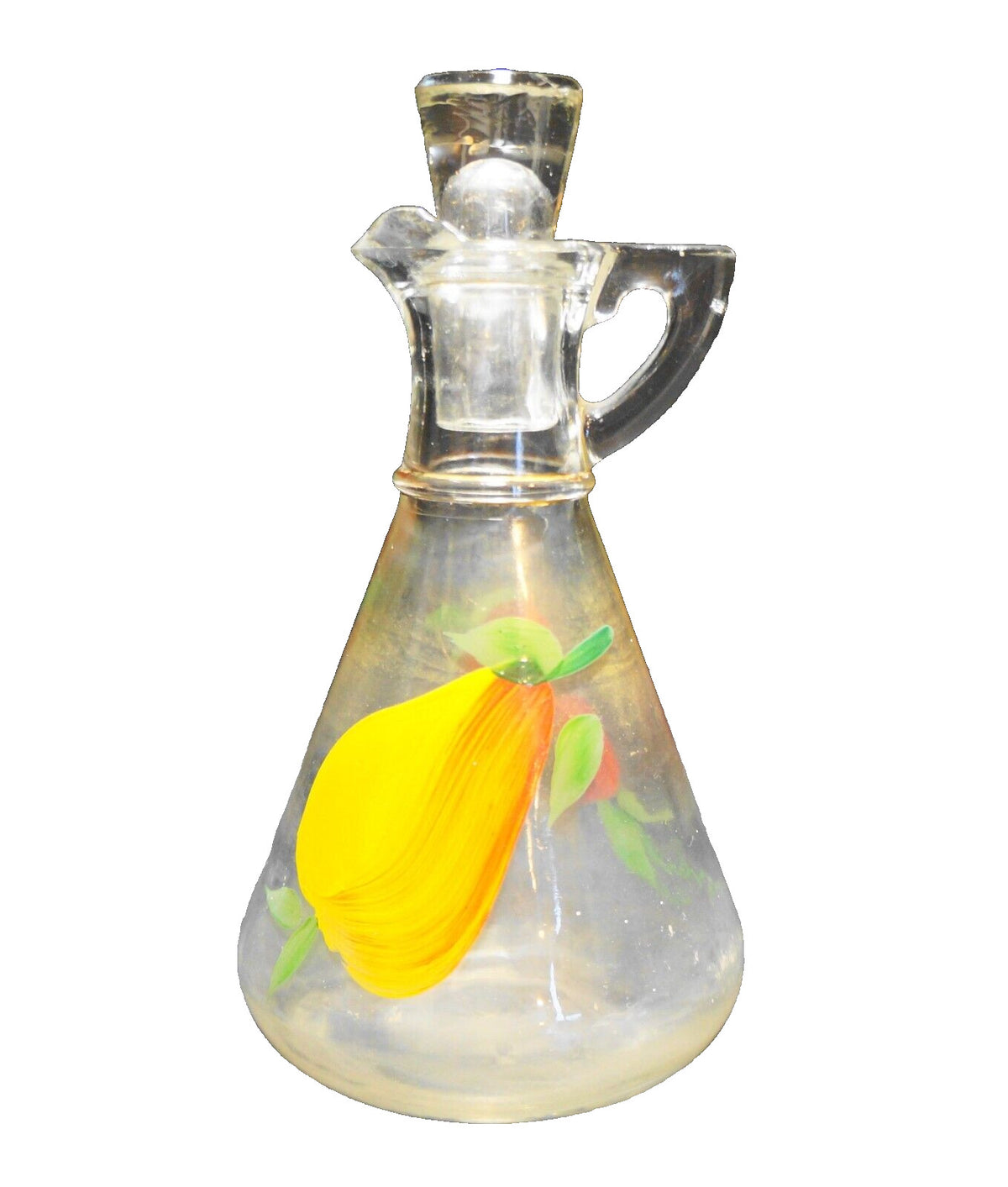 Hazel Atlas Hand Painted Fruit Pear Cherries Oil Vinegar Salad Cruet
