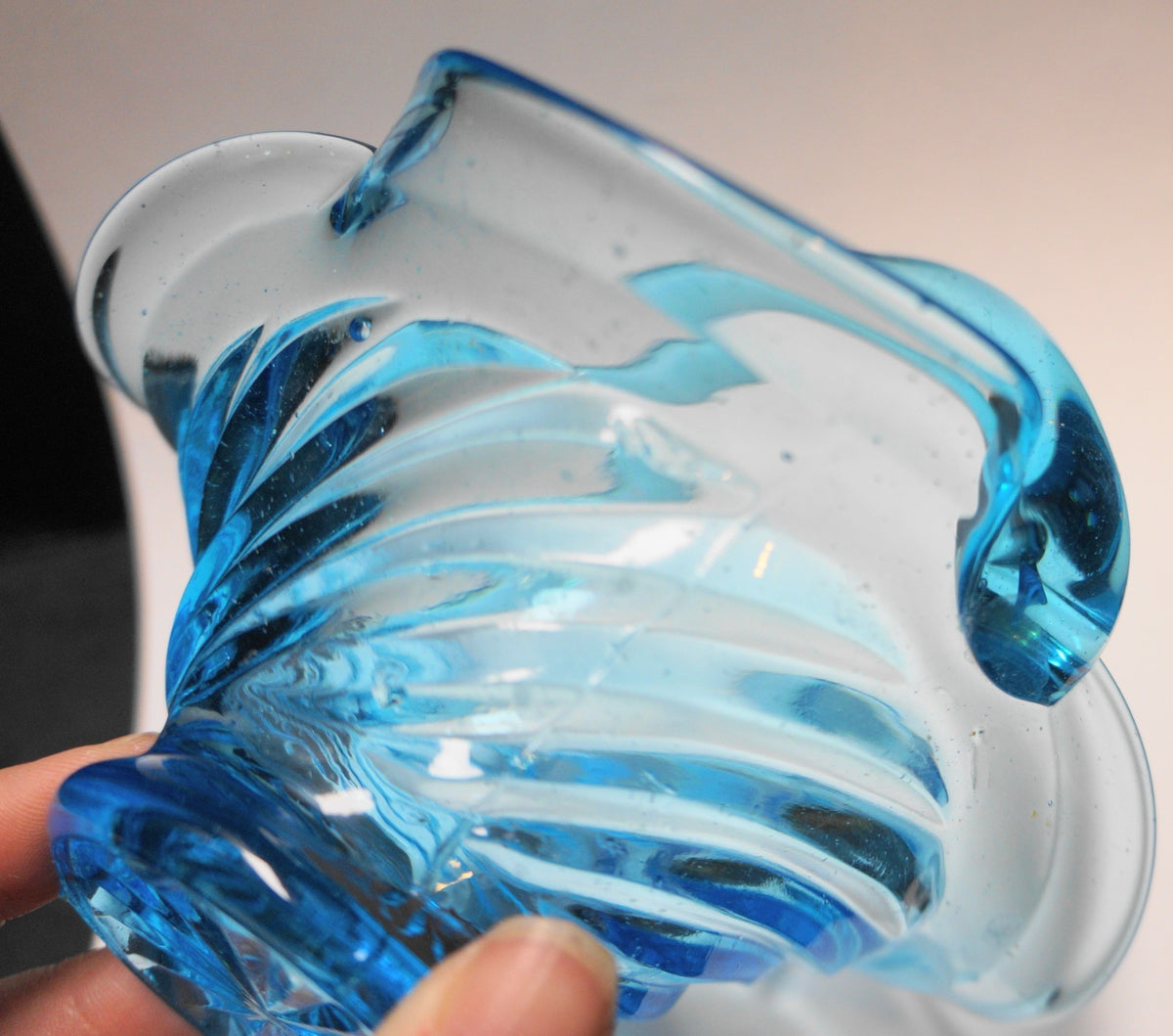 Electric Blue Swirl Art Glass Basket