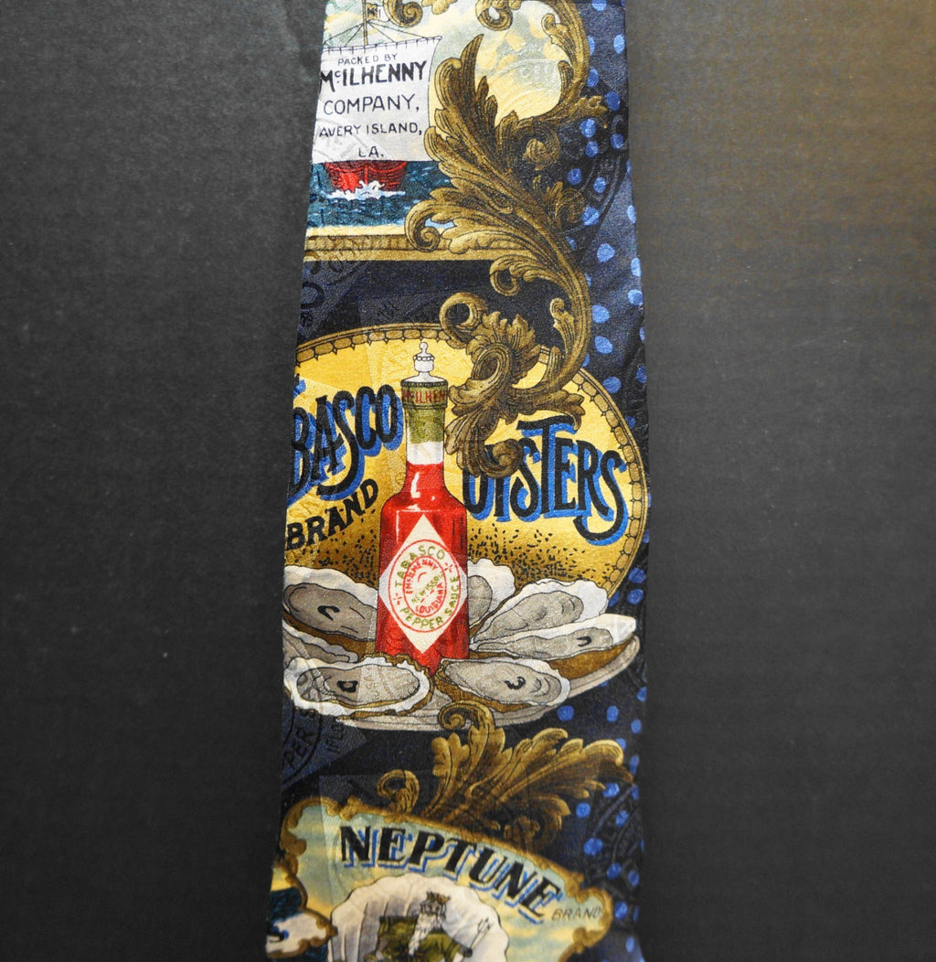 Tabasco Hot Sauce Neptune Oysters Novelty Silk Tie Vintage