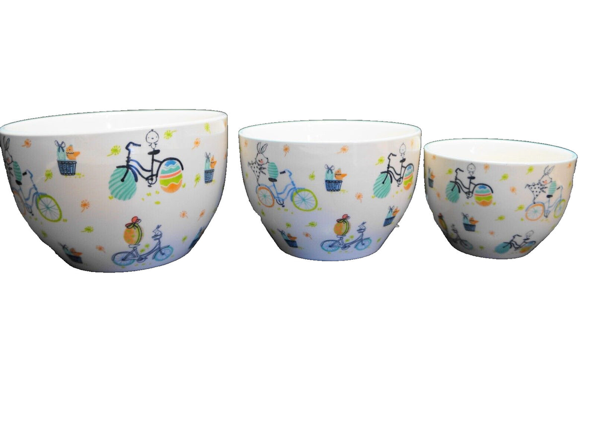 Signature Easter Bicycles Stoneware Nesting Bowls Set of 3