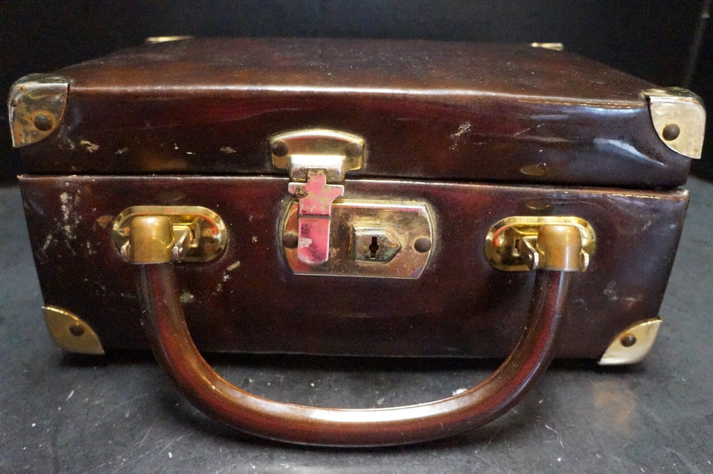 Delicato by Markay Brown Vinyl Patent Box Purse Gold Tone Hardware Attache Case