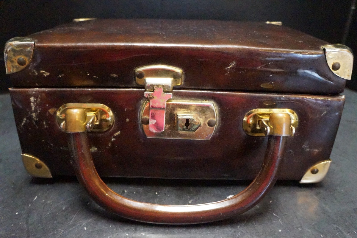 Delicato by Markay Brown Vinyl Patent Box Purse Gold Tone Hardware Attache Case