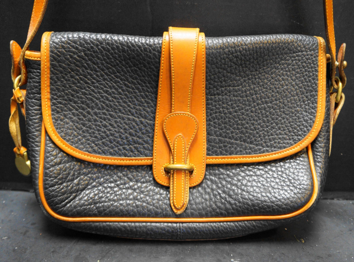 Dooney & Bourke All Weather Leather Black Pebbled British Tan Trim Equestrian