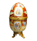 Hand Painted Opal Milk Glass Egg Rust Fade Transfer Portraits Gold Trim Box