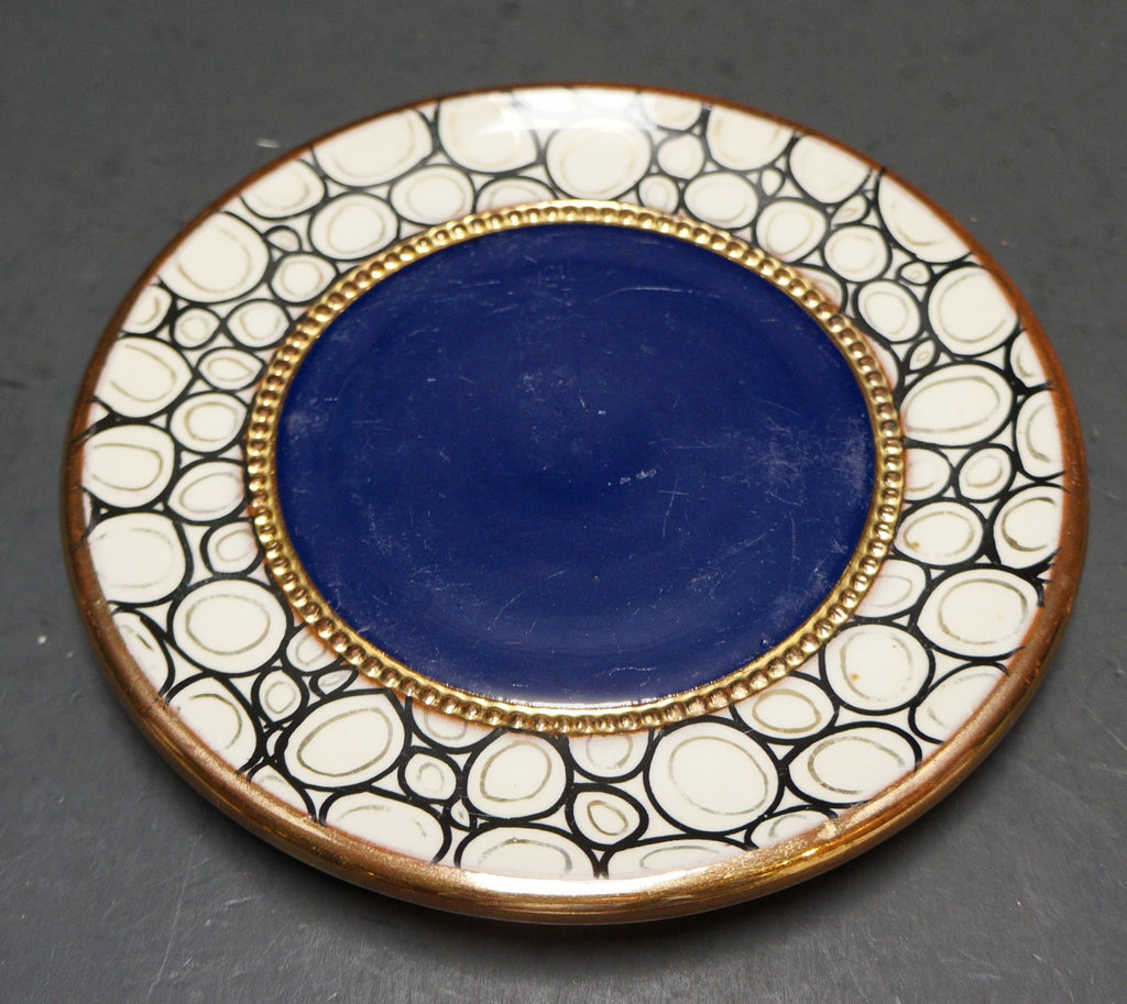 Blue Gold Cream Redware Small Plate Tea Trivet Price England 6 IN
