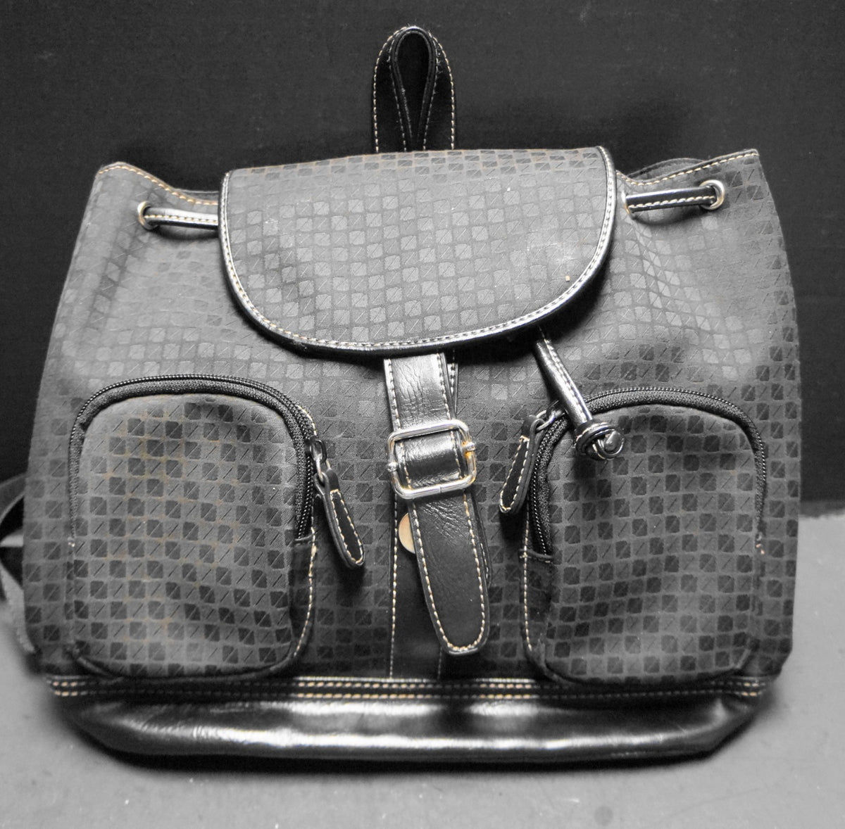 Nine & Co Black Jacquard Backpack Purse