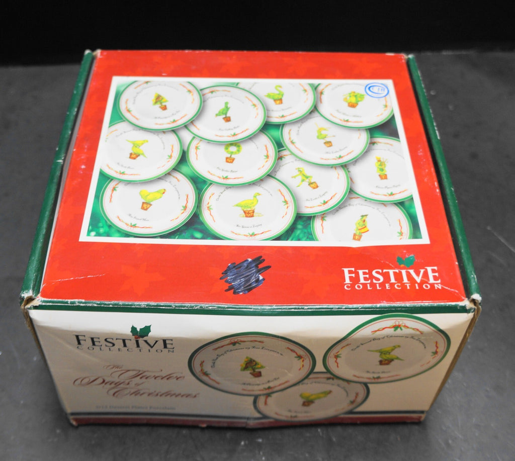 Godinger Festive Collection Twelve Days of Christmas Dessert Plates Set in Box