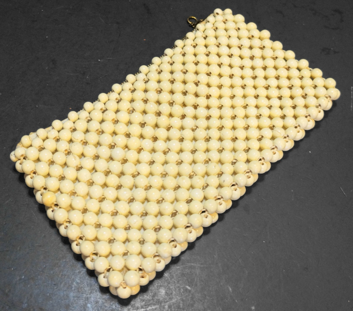 Vintage Cream Wooden Bead Clutch Purse Made in Japan