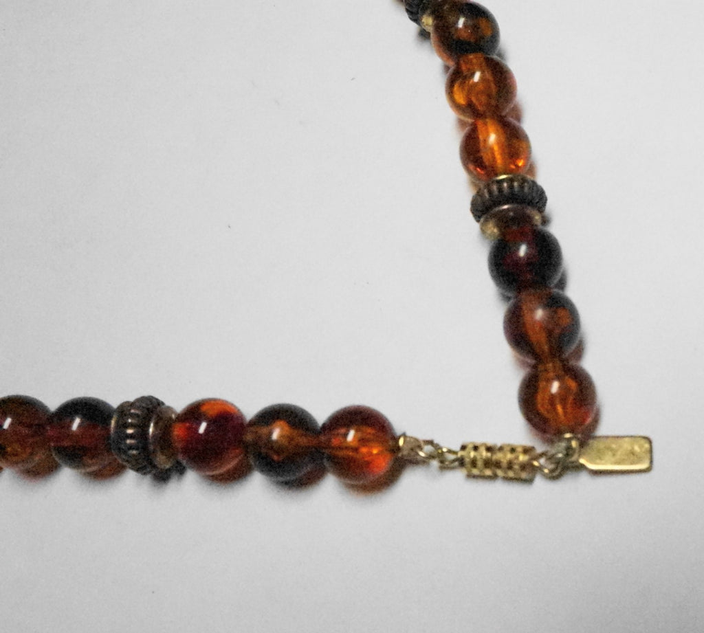 1928 Jewelry Amber Lucite Pendant Beads Necklace