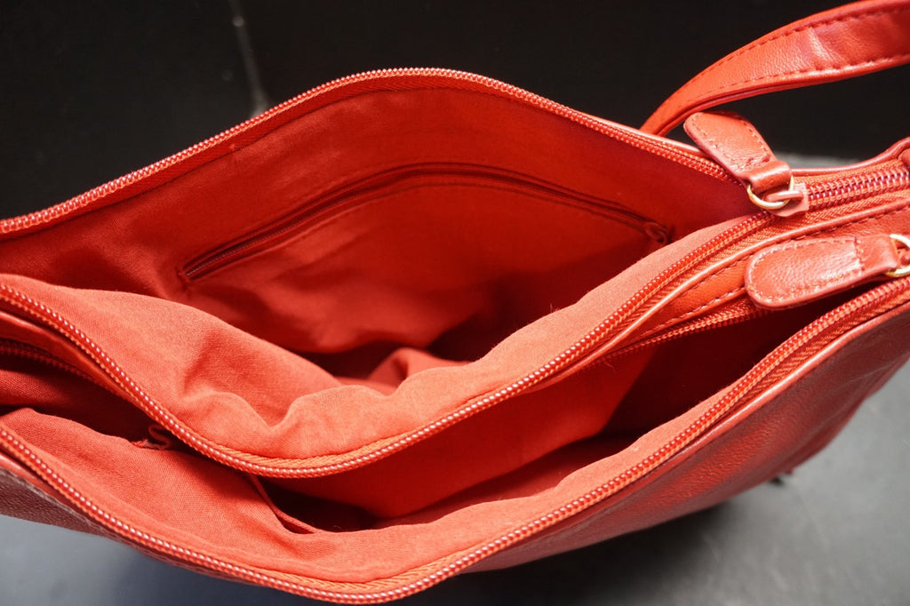 Red Leather Shoulder Bag Purse Adjustable Strap