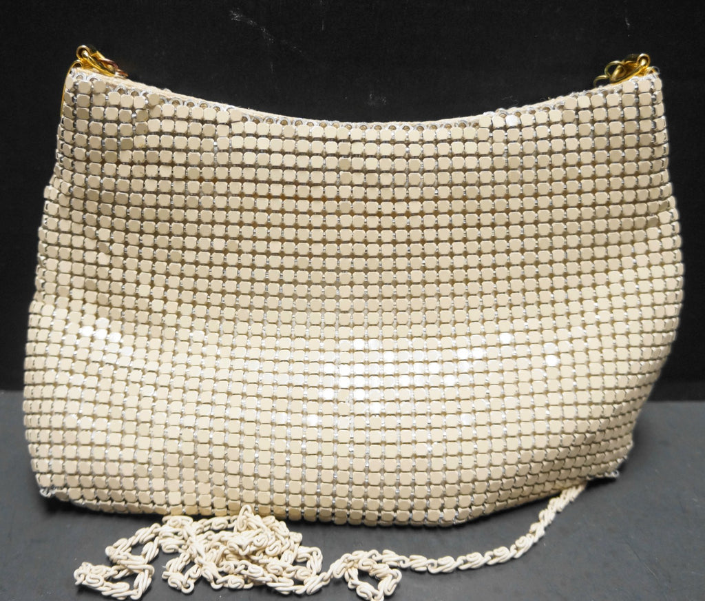 Beige Enamel Metal Mesh Shoulder Bag Purse Made in China