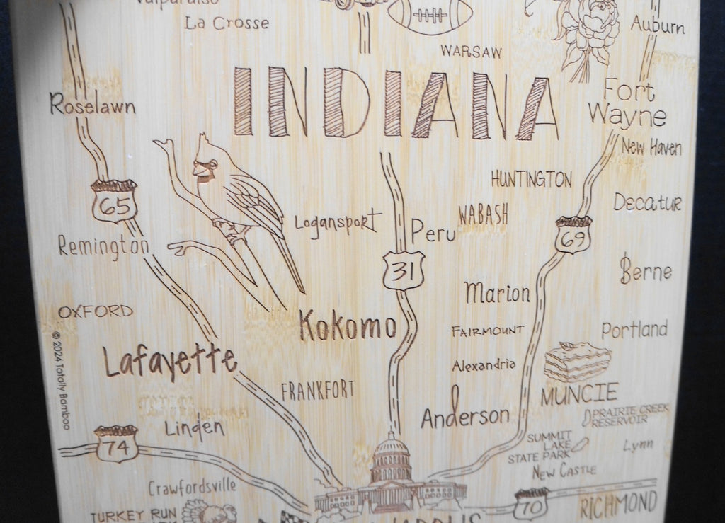 SOLD Totally Bamboo Indiana State Cutting Board Laser Etched 22 x 13