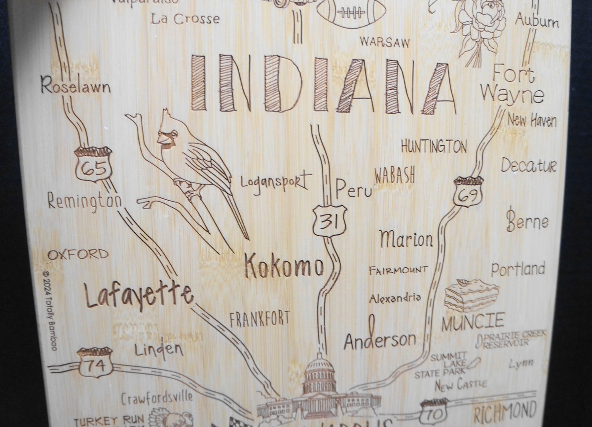 SOLD Totally Bamboo Indiana State Cutting Board Laser Etched 22 x 13