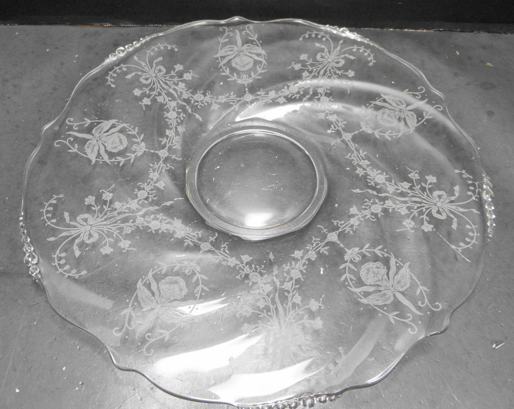 Heisey Orchid Etch Waverly Blank Swirl Scalloped Sandwich Torte Platter Tray