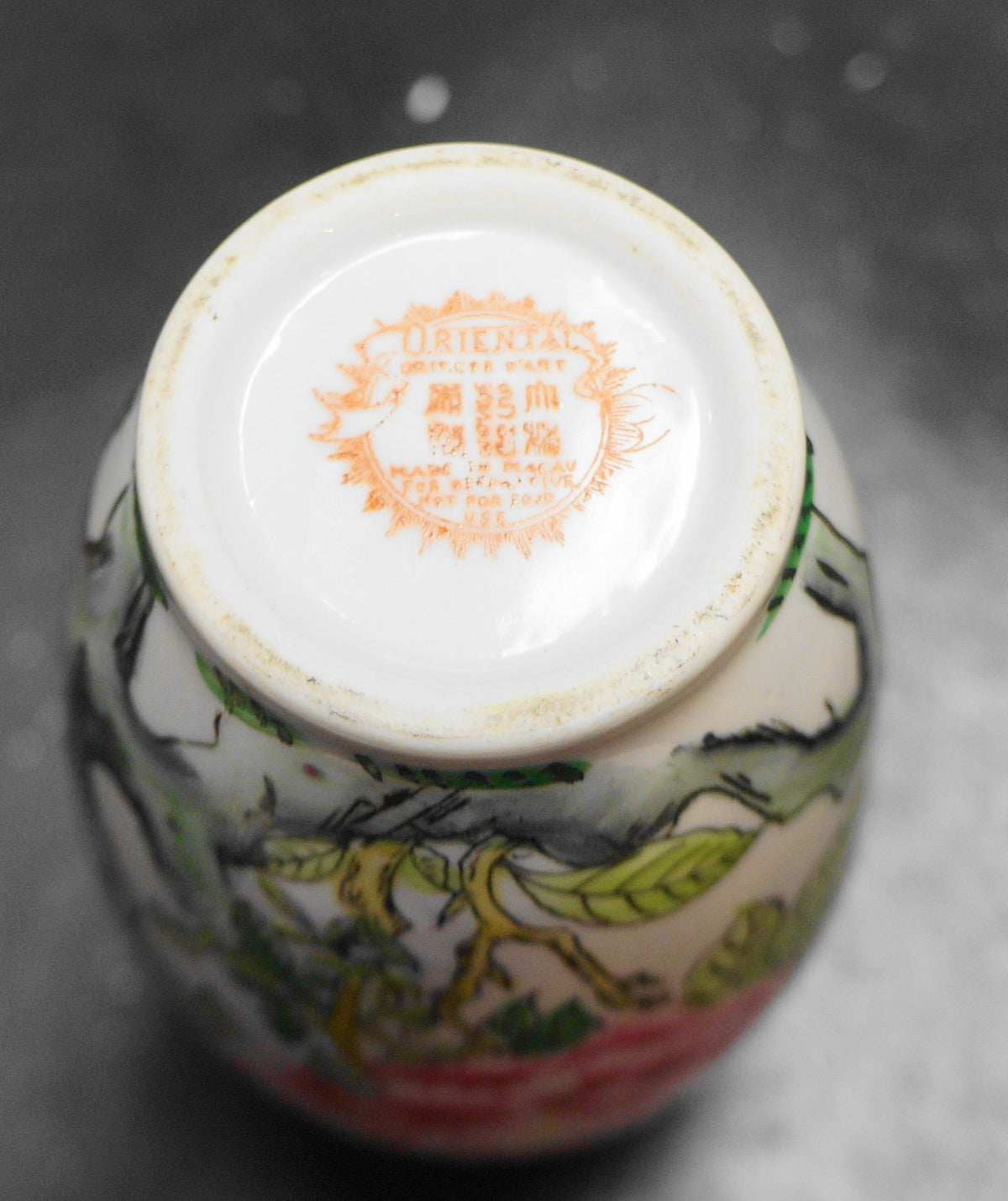 Oriental Objets D'Art Hand Painted Vase Porcelain Flowers Butterfly Macau