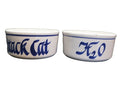 Attack Cat H2O Cobalt on White Hand Painted Stoneware Cat Bowls