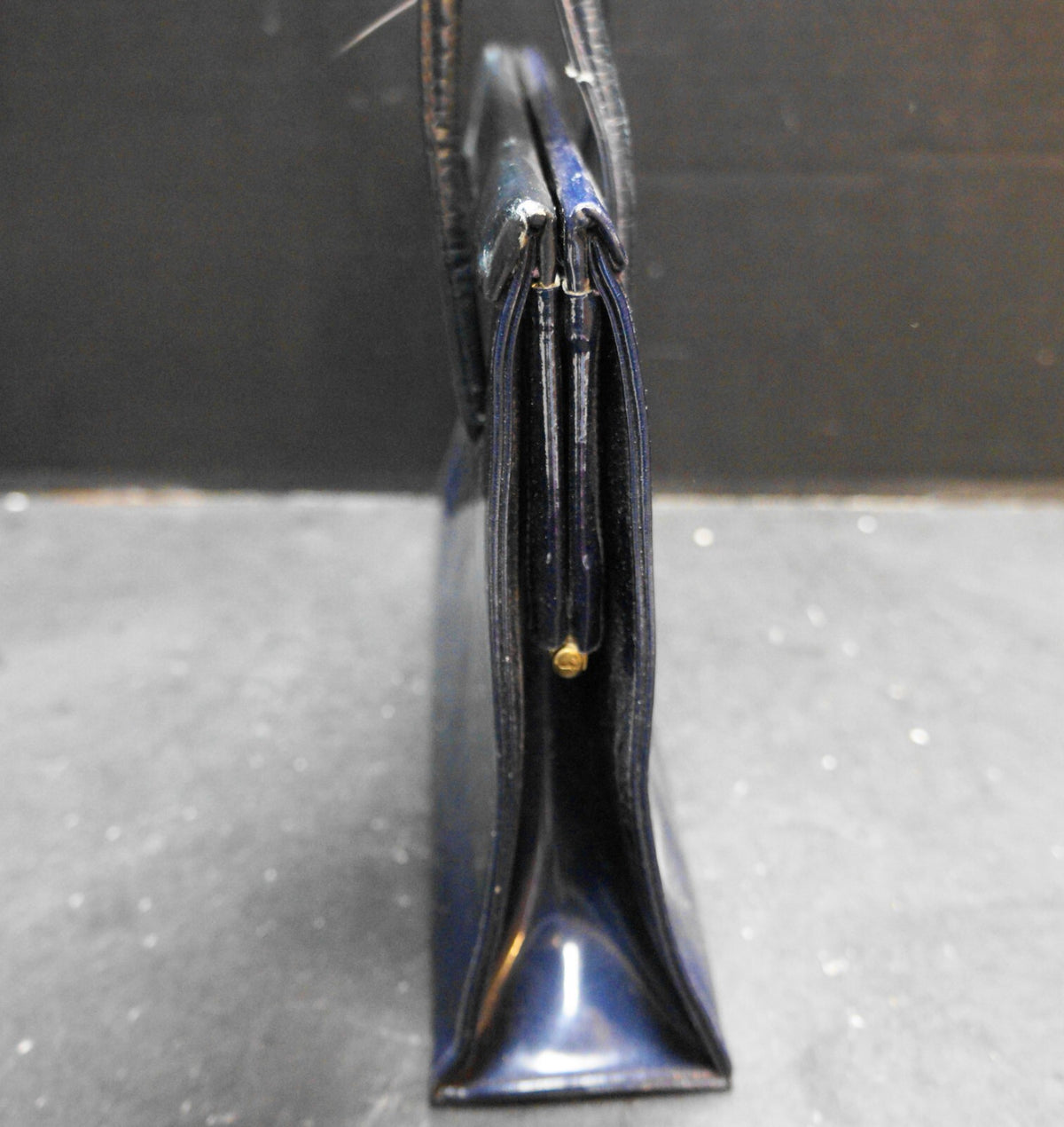 Lennox Bags Navy Blue Vinyl Trapezoid Purse