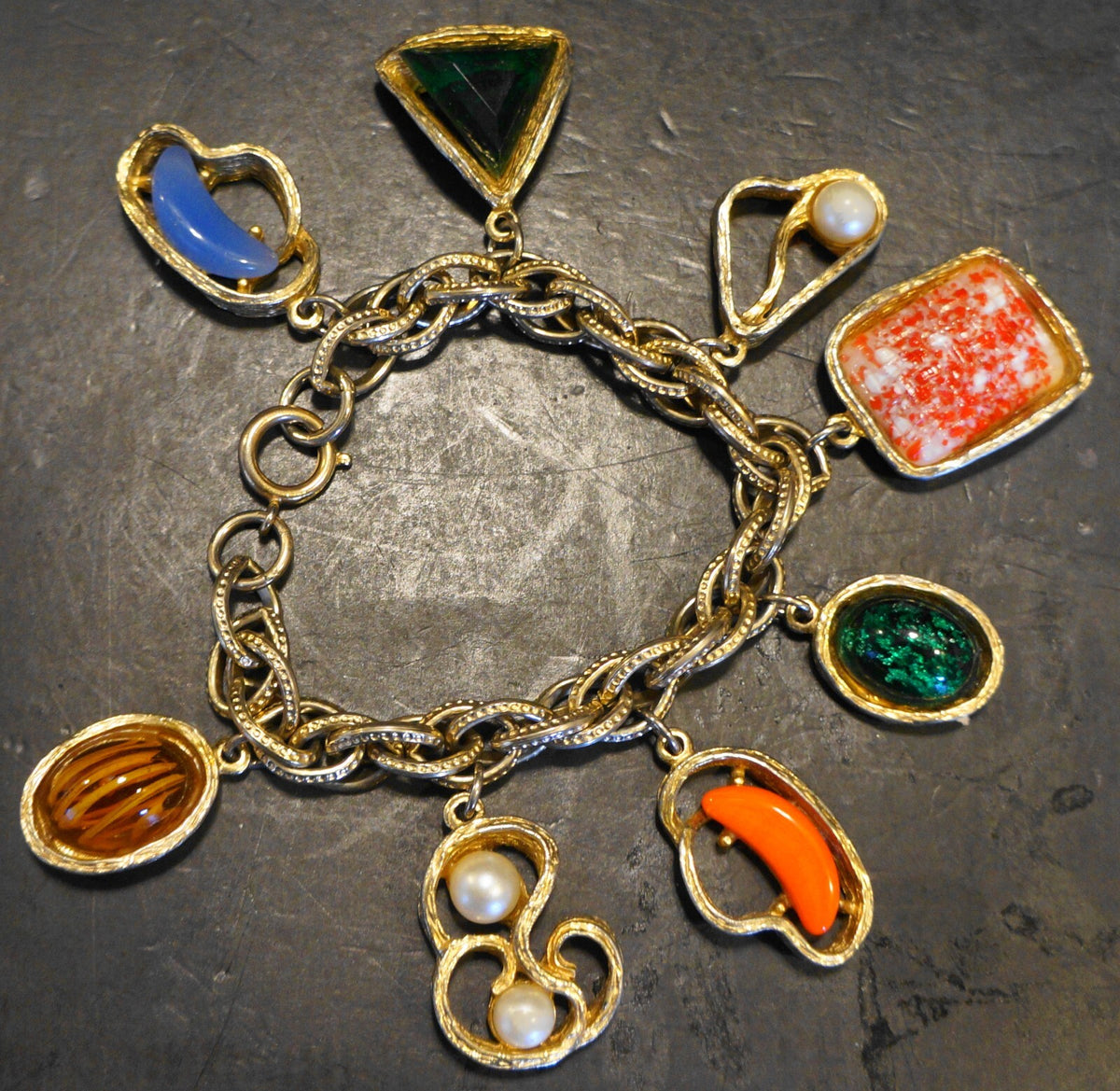 Victorian Revival Charm Bracelet Art Glass Watch Fob Style Charms