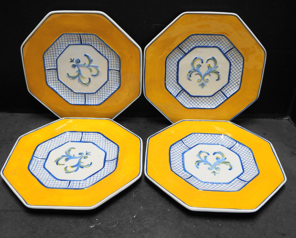 Fitz and Floyd Ricamo Trattoria Salad Dessert Plates Set of 4 Yellow Blue