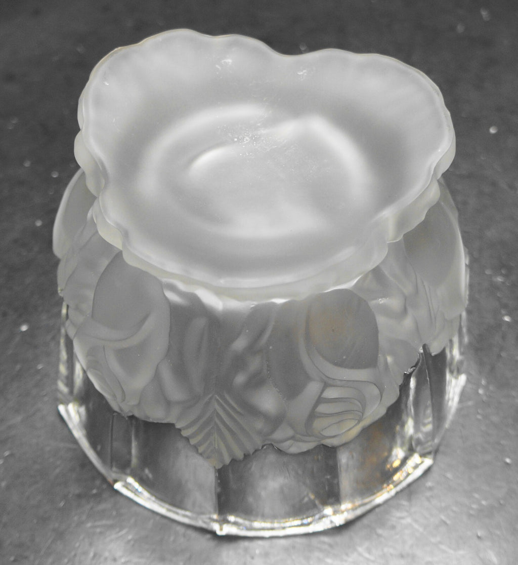 Imperlux Frosted Satin Roses Crystal Footed Bowl