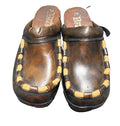 Vintage Wood Leather Dark Brown Clogs Women 7M Made in Brazil