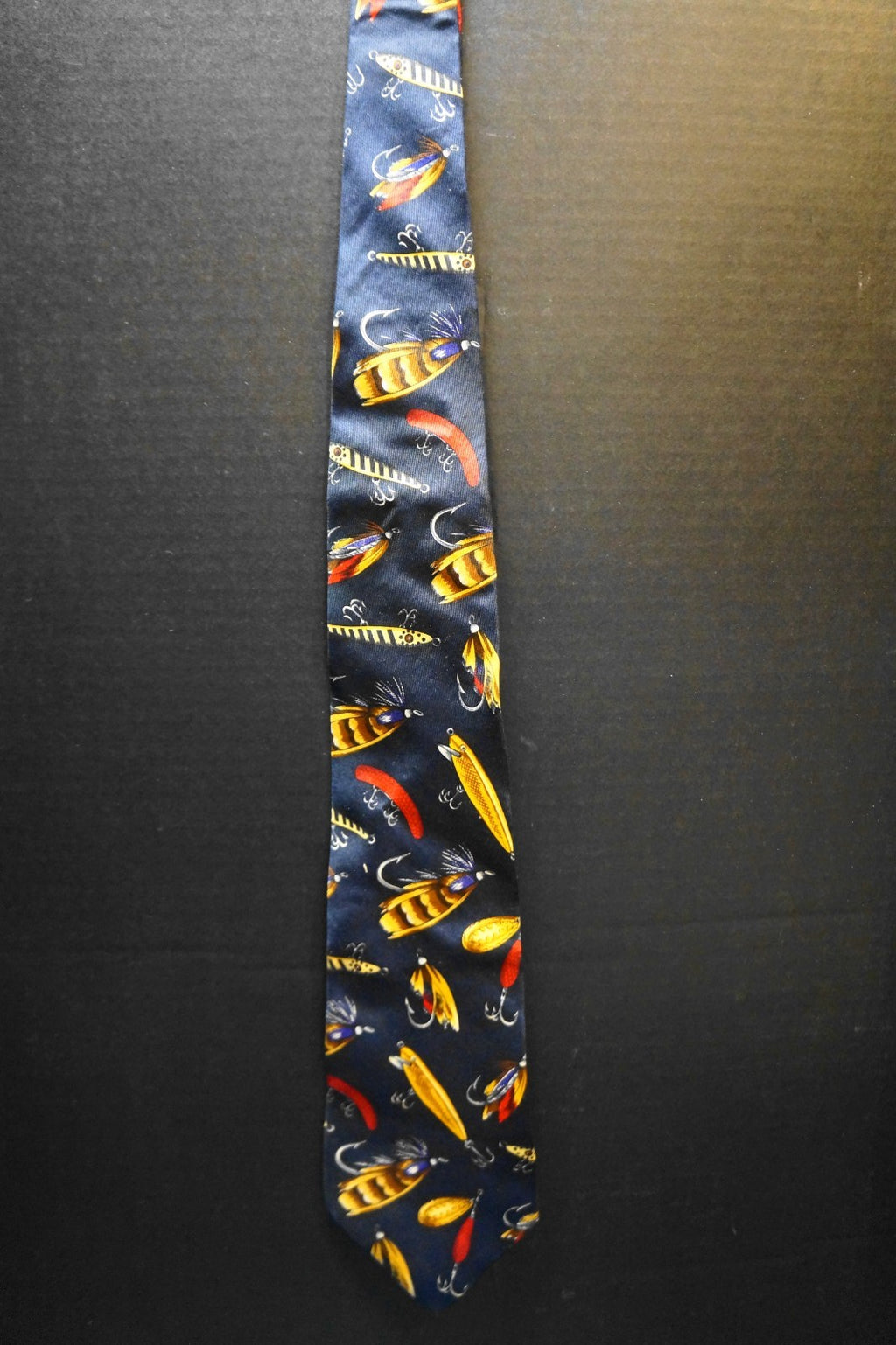 Tommy Hilfiger Fishing Lures Fly Flies Print Navy Blue Italian Silk Tie