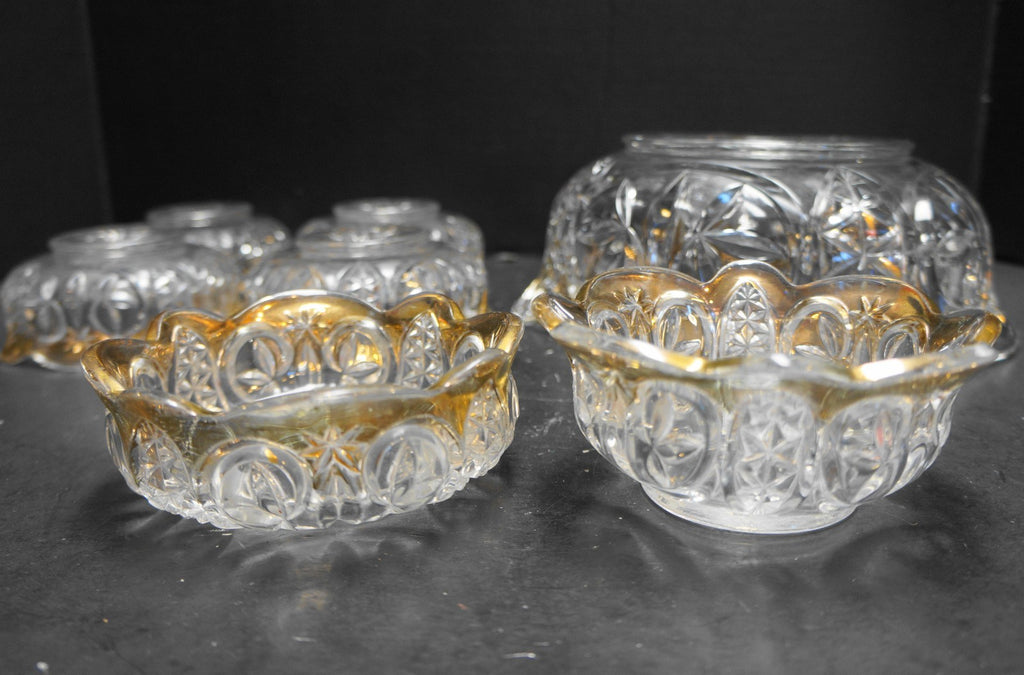 New Martinsville Leaf and Star Berry Bowl Set 7 Pieces EAPG