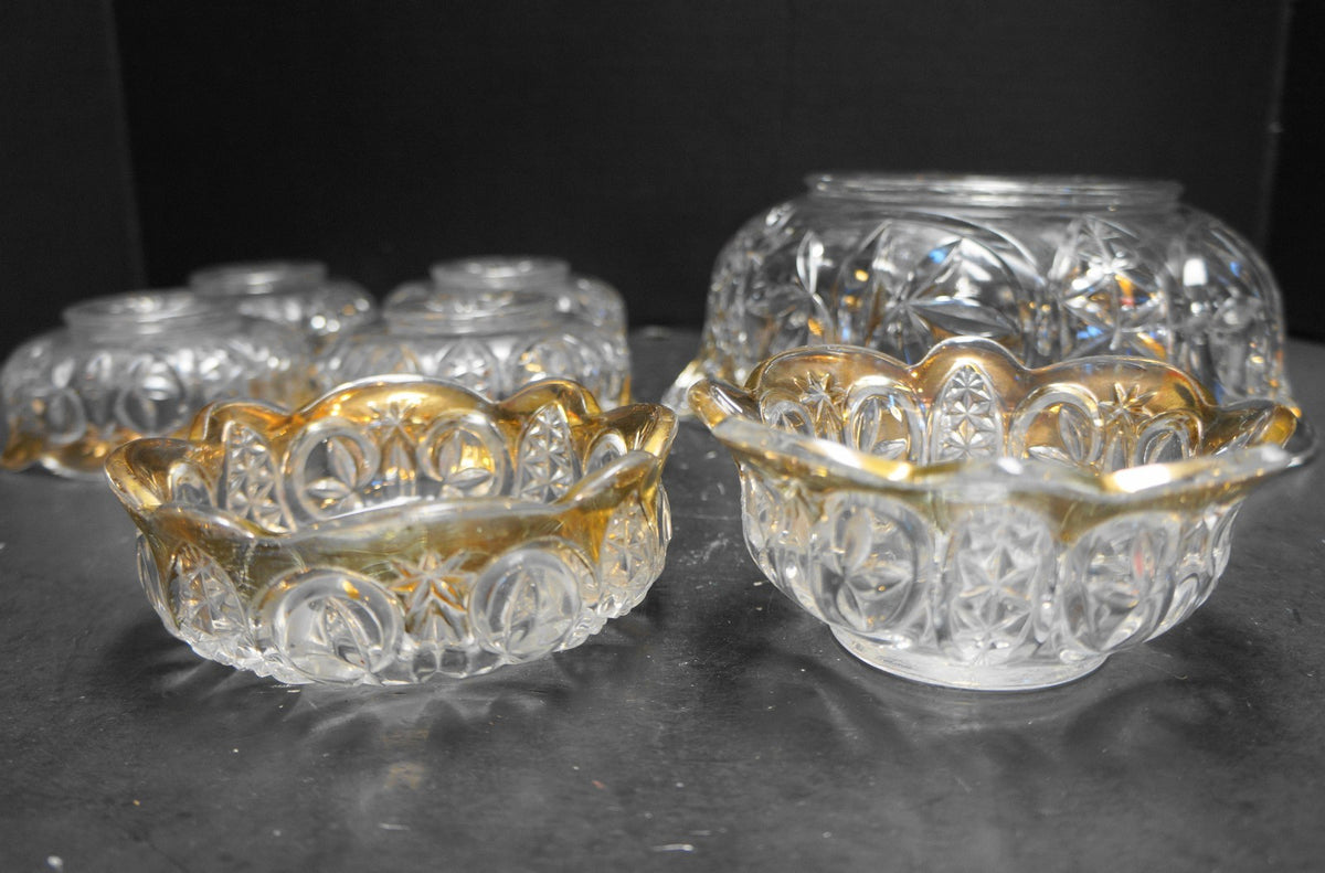 New Martinsville Leaf and Star Berry Bowl Set 7 Pieces EAPG