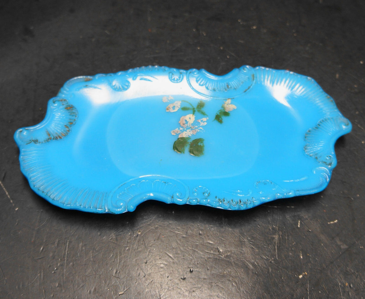 Dithridge EAPG Victorian Opaline Blue Milk Glass Dresser Vanity Tray