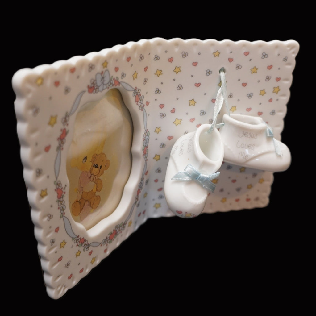 Precious Moments Jesus Loves Me Baby Boy Porcelain Photo Frame Booties