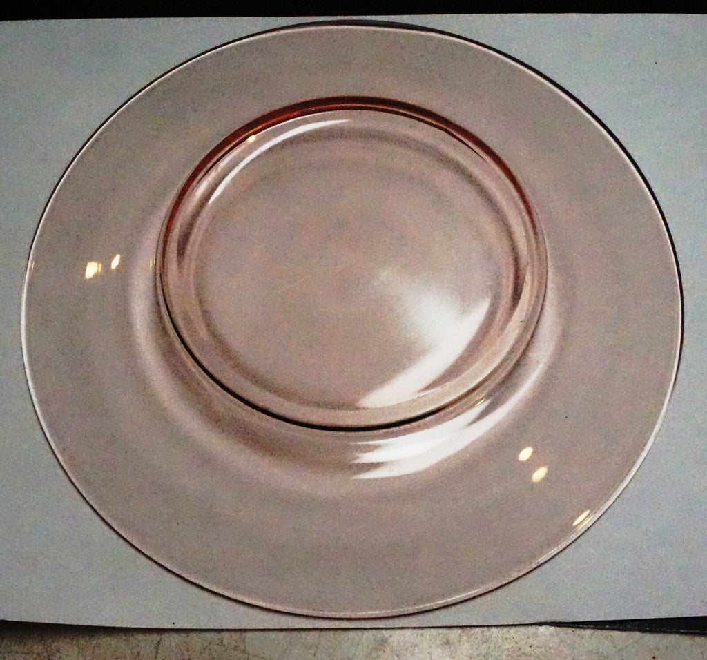 Pink Glass 8 1/8" Luncheon Plates Set of 7 Blown Glass
