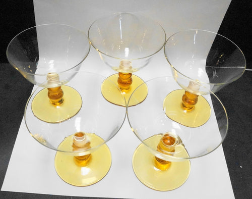 Amber Ball Stem Clear Bowl Blown Glass Sherbets Set of 5