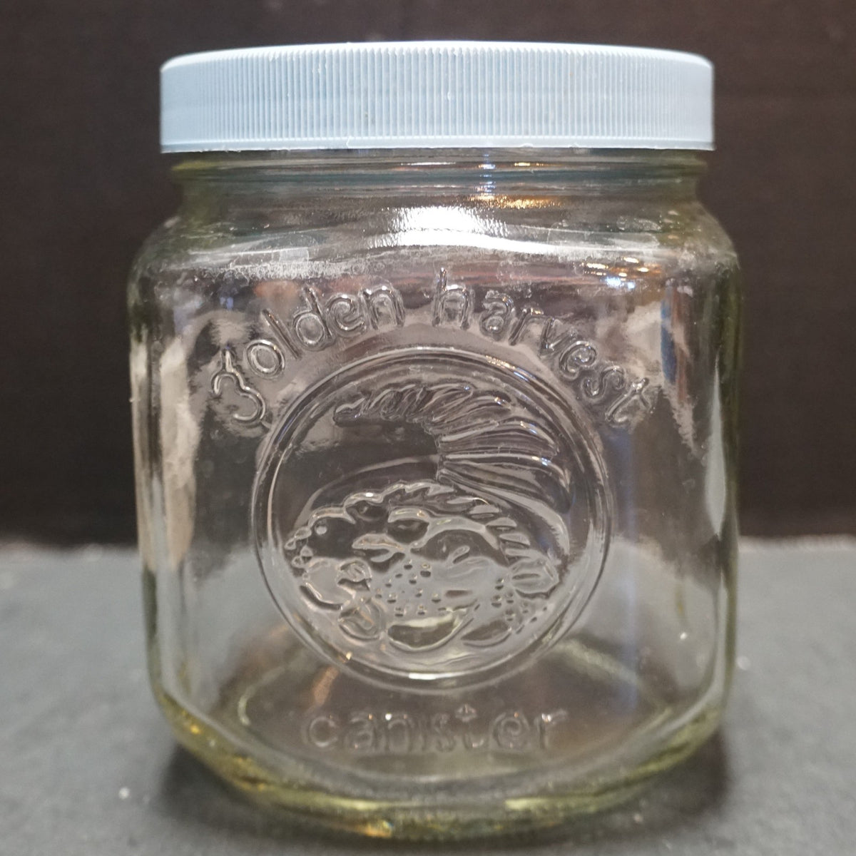 Golden Harvest Short Glass Canister 1L 1 QT Pale Blue Plastic Lid