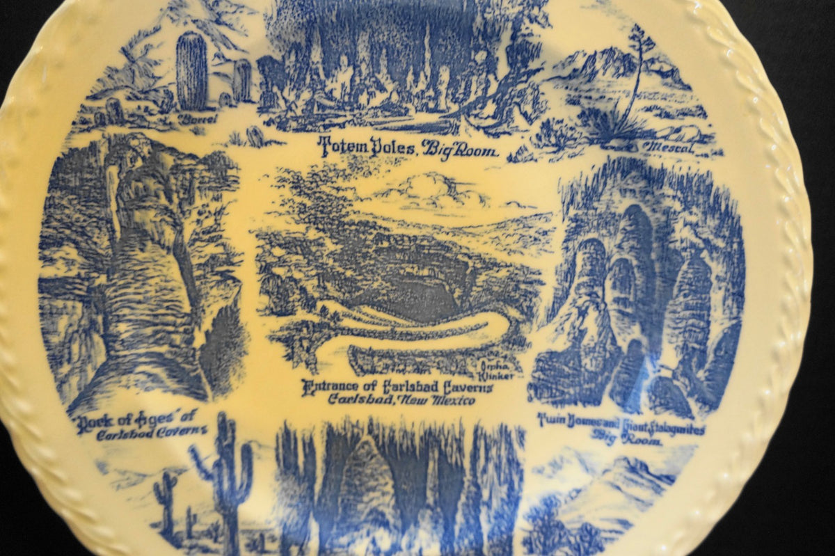 Vernon Kilns Carlsbad Caverns Souvenir Plate Blue Transferware Vintage