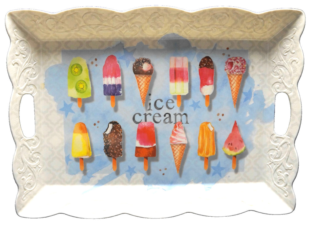 Ice Cream Decorated Melamine Serving Tray Made in Italy Large 21 x 15