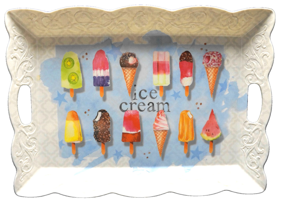 Ice Cream Decorated Melamine Serving Tray Made in Italy Large 21 x 15