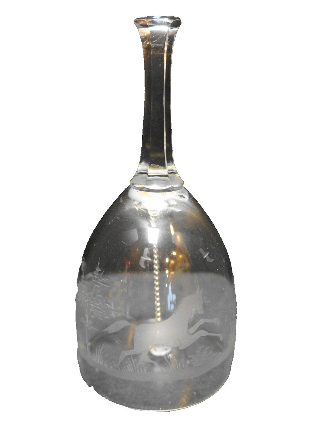 Etched Horse Design Clear Glass Bell