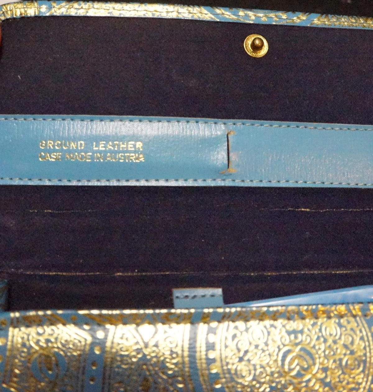Vintage Art Deco Manicure Set Blue Handles Ground Leather Case Austria