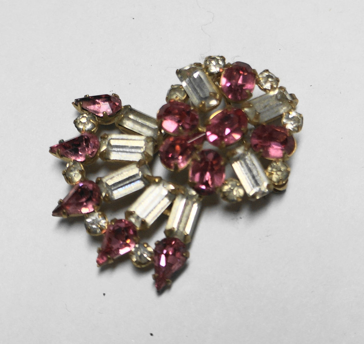 Antoinette Pink Clear Rhinestone Crystal Art Deco Brooch Pendant 1/20 12KT Gold