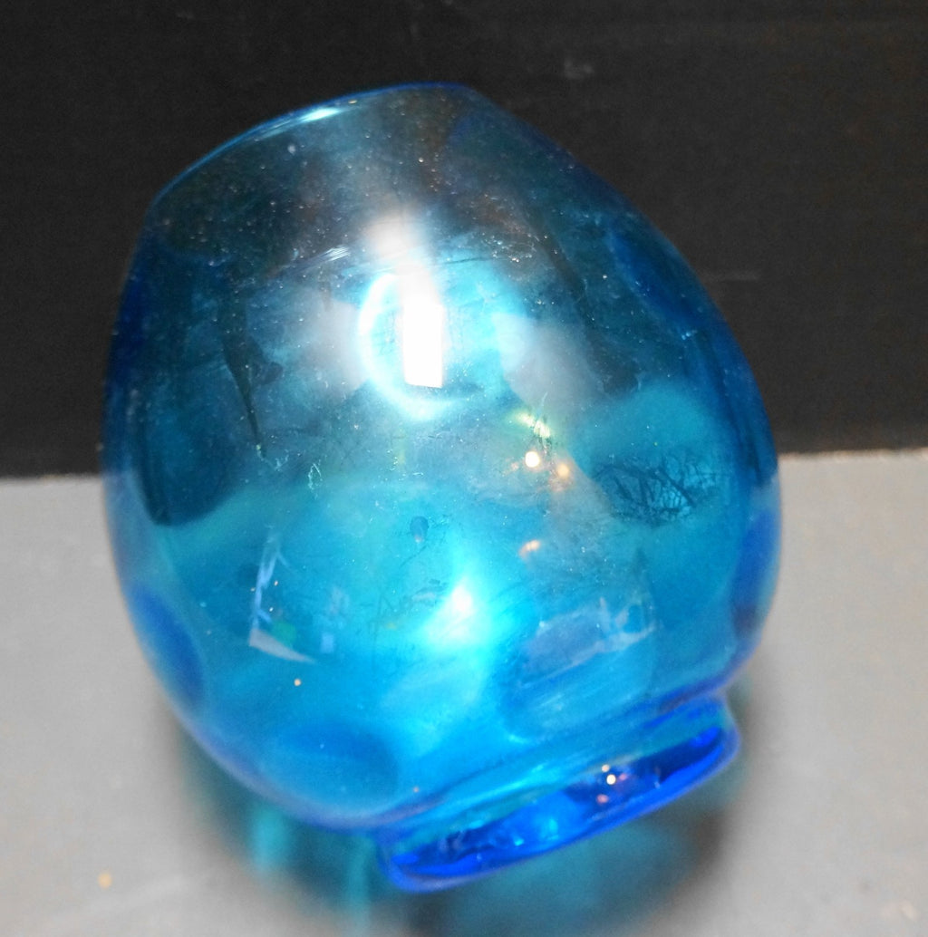 Electric Blue Dot Optic Art Glass Vase Rough Pontil
