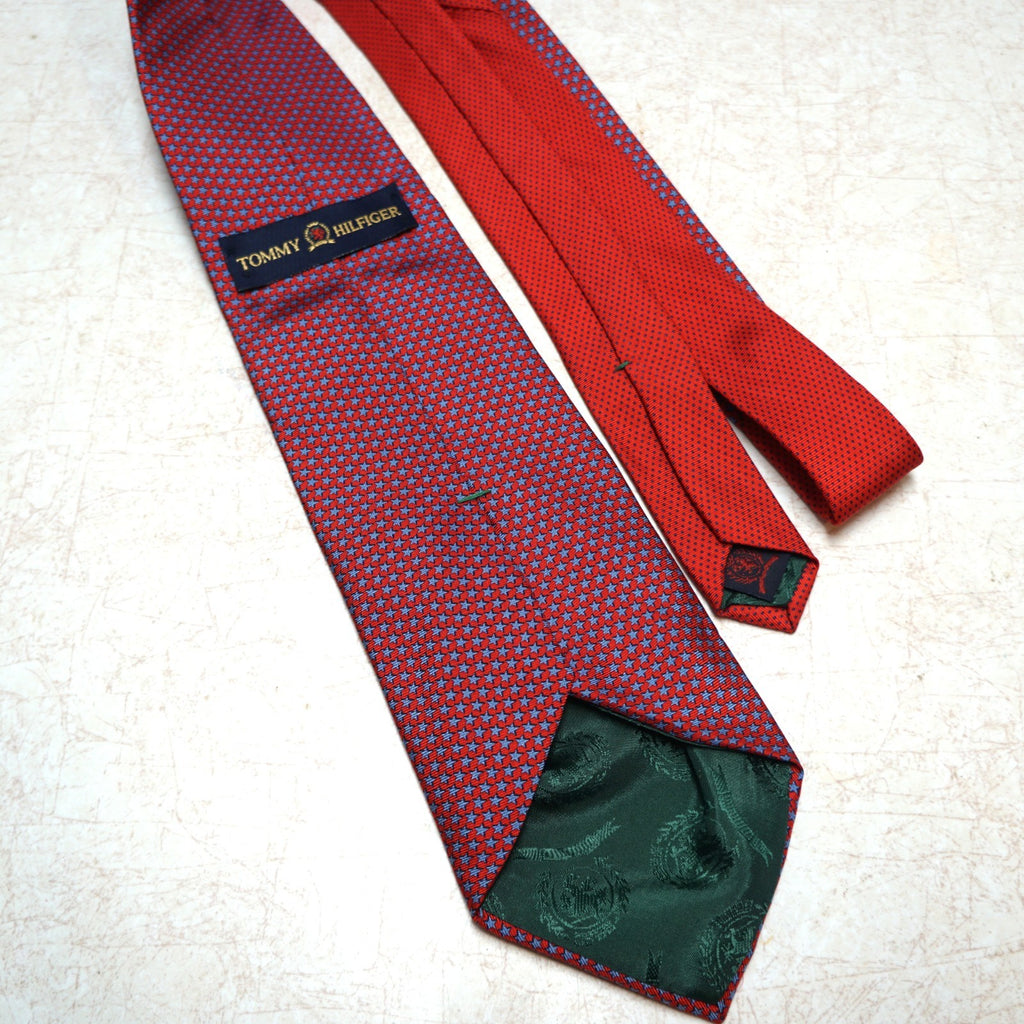 Tommy Hilfiger Americana Patriotic Red Silk Tie Tiny Blue Stars