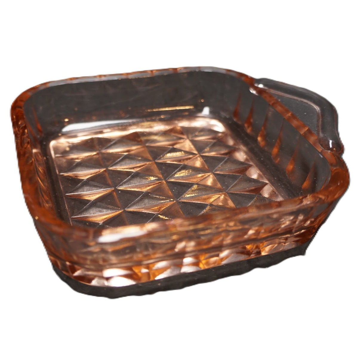 Jeannette Glass Windsor Pink Depression Glass 4" Square Tab Handle Tray