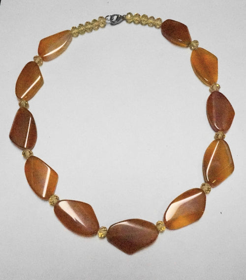 Amber Orange Agate Flat Angled Bead Necklace Crystal Beads