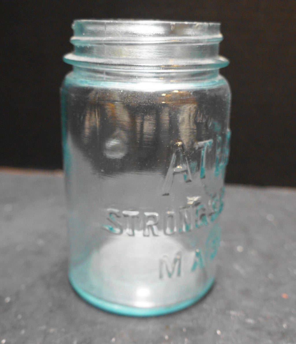 Atlas Strong Shoulder Pint Jar Aqua Glass No Lid