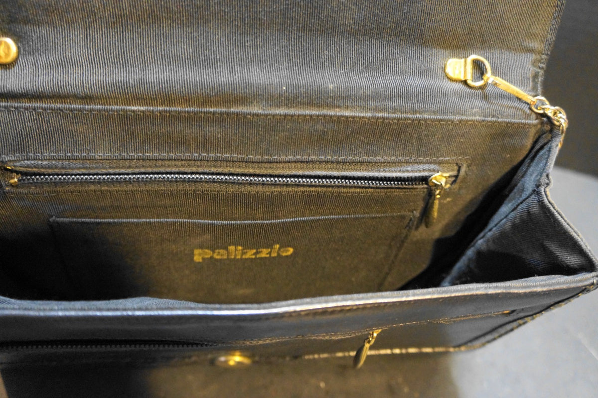 SOLD Palizzio Black Snakeskin Purse Lucite Bar Chain Strap Convertible Clutch Purse