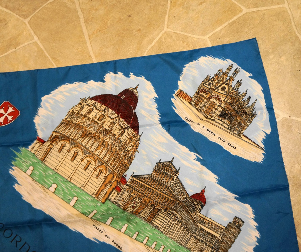 Italy Souvenir Scarf Tourism Scenes Blue Polyester