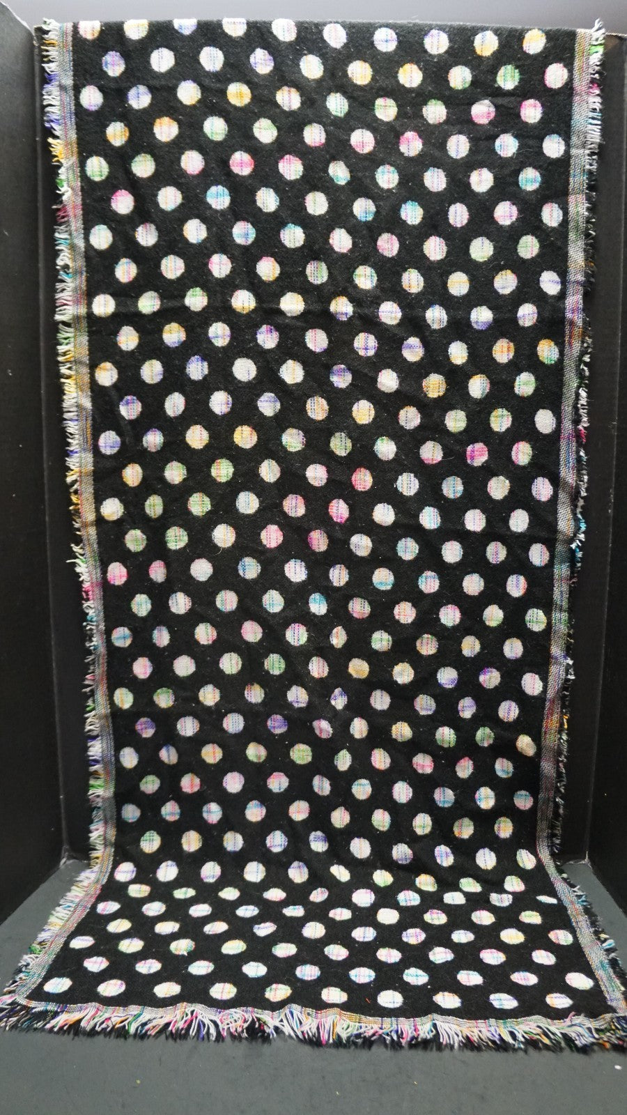 Echo Black Rainbow Polka Dot Jacquard Reversible Blanket Scarf